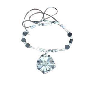 Silver, Black Gray Beaded Choker with Medallion Slip Knot Closure Pre Owned